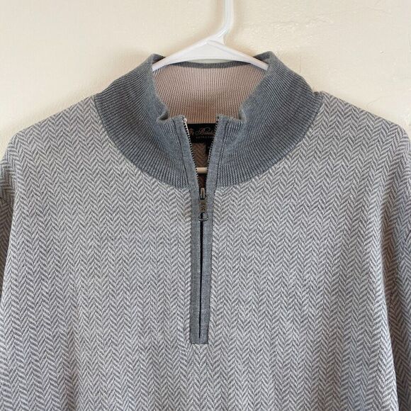 Brooks Brothers Sweater Grey Italian Yarn Merino Wool 1/4 Zip Herringbone Sz XL - Picture 2 of 10